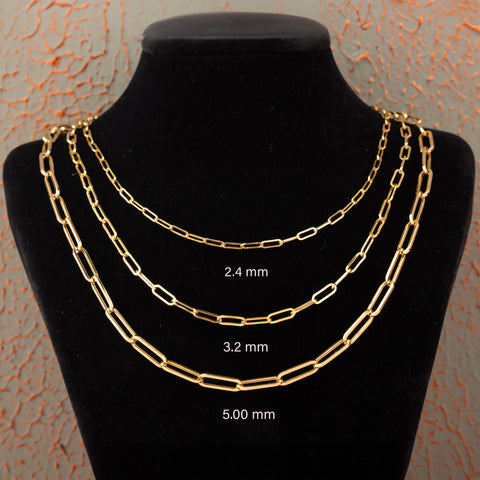 14K Solid Gold Paperclip Chain Necklace - Sleek, Lightweight, and Versatile