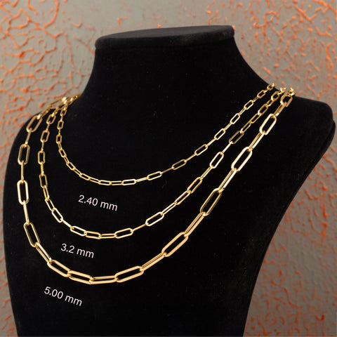 14K Solid Gold Paperclip Chain Necklace - Sleek, Lightweight, and Versatile