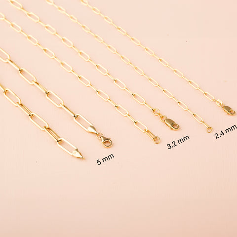 14K Solid Gold Paperclip Chain Necklace - Sleek, Lightweight, and Versatile