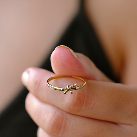 14K Solid Gold Dragonfly Ring - Delicate and Charming Fine Jewelry