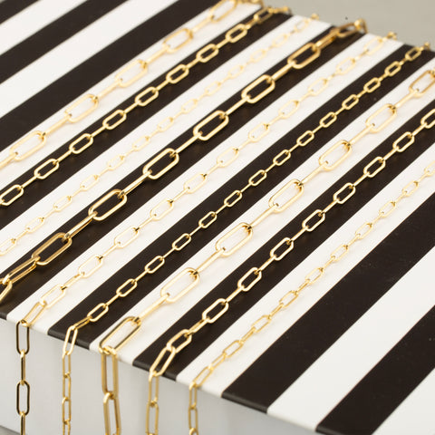 14K Solid Gold Paperclip Chain Necklace - Sleek, Lightweight, and Versatile