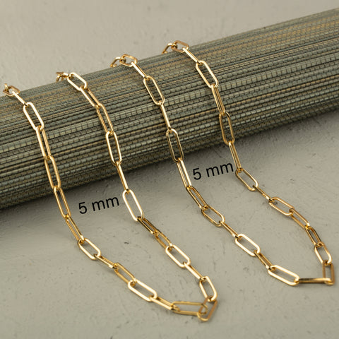 14K Solid Gold Paperclip Chain Necklace - Sleek, Lightweight, and Versatile