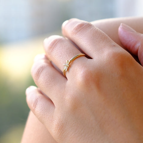 14K Solid Gold Dragonfly Ring - Delicate and Charming Fine Jewelry