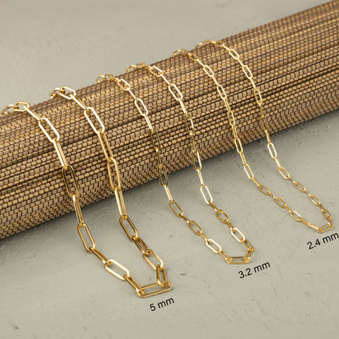 14K Solid Gold Paperclip Chain Necklace - Sleek, Lightweight, and Versatile