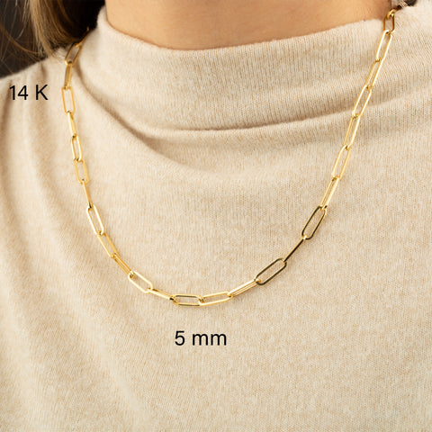 14K Solid Gold Paperclip Chain Necklace - Sleek, Lightweight, and Versatile