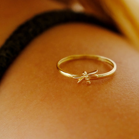 14K Solid Gold Dragonfly Ring - Delicate and Charming Fine Jewelry