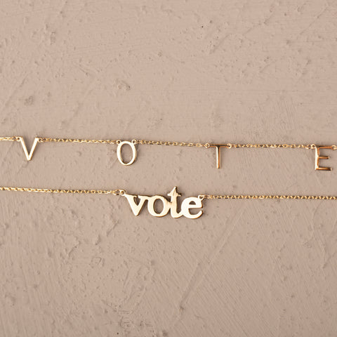 14K Solid Gold 'VOTE' Necklace - Empowerment Through Elegance