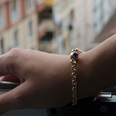 14K Gold Rolo Chain Bracelet with Evil Eye Charms - Symbol of Protection and Style