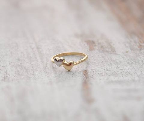 14K Gold Dual-Tone Hearts Ring - Symbolic and Charming Jewelry