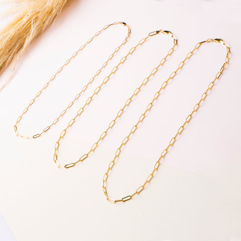 14K Solid Gold Paperclip Chain Necklace - Sleek, Lightweight, and Versatile