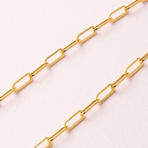 14K Solid Gold Paperclip Chain Necklace - Sleek, Lightweight, and Versatile