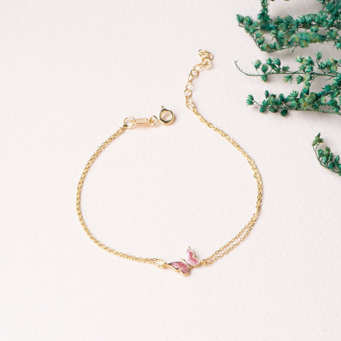 14K Gold Butterfly Bracelet - Enamel Blue, Pink, or White Colored, Dainty and Elegant Jewelry for Her