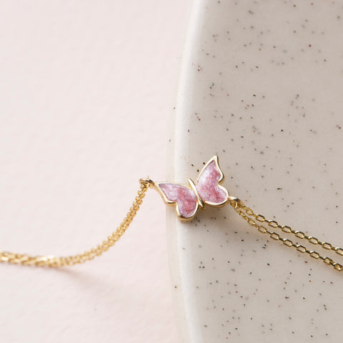 14K Gold Butterfly Bracelet - Enamel Blue, Pink, or White Colored, Dainty and Elegant Jewelry for Her