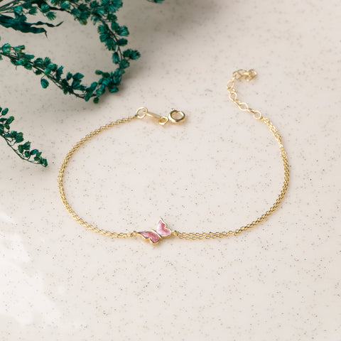 14K Gold Butterfly Bracelet - Enamel Blue, Pink, or White Colored, Dainty and Elegant Jewelry for Her