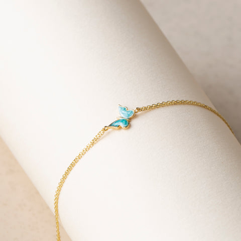 14K Gold Butterfly Bracelet - Enamel Blue, Pink, or White Colored, Dainty and Elegant Jewelry for Her