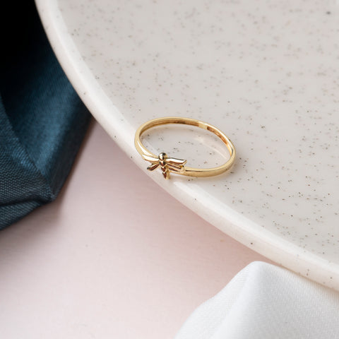 14K Solid Gold Dragonfly Ring - Delicate and Charming Fine Jewelry