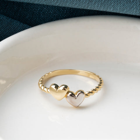 14K Gold Dual-Tone Hearts Ring - Symbolic and Charming Jewelry