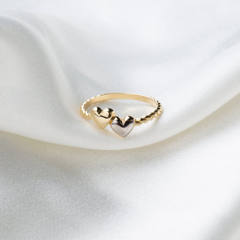 14K Gold Dual-Tone Hearts Ring - Symbolic and Charming Jewelry