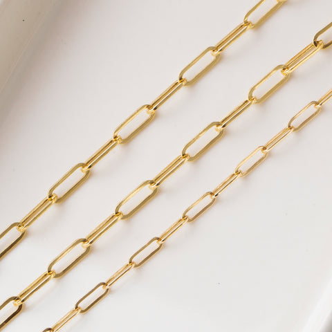 14K Solid Gold Paperclip Chain Necklace - Sleek, Lightweight, and Versatile