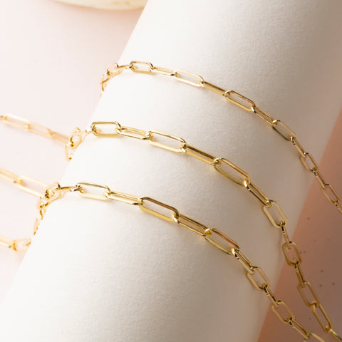 14K Solid Gold Paperclip Chain Necklace - Sleek, Lightweight, and Versatile