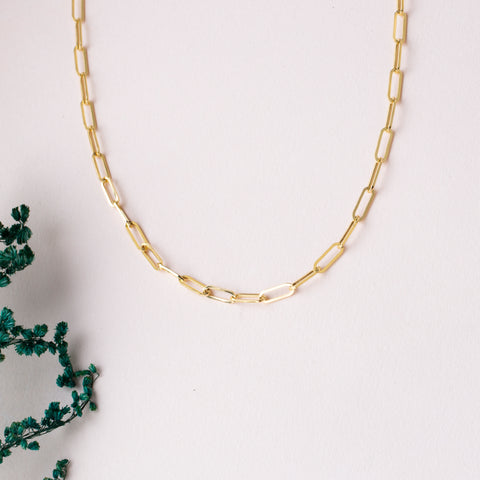 14K Solid Gold Paperclip Chain Necklace - Sleek, Lightweight, and Versatile