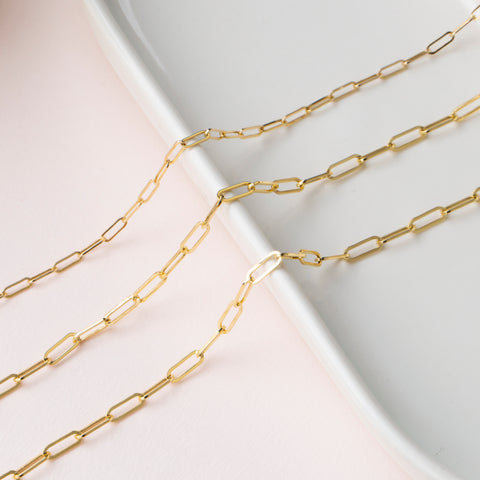 14K Solid Gold Paperclip Chain Necklace - Sleek, Lightweight, and Versatile