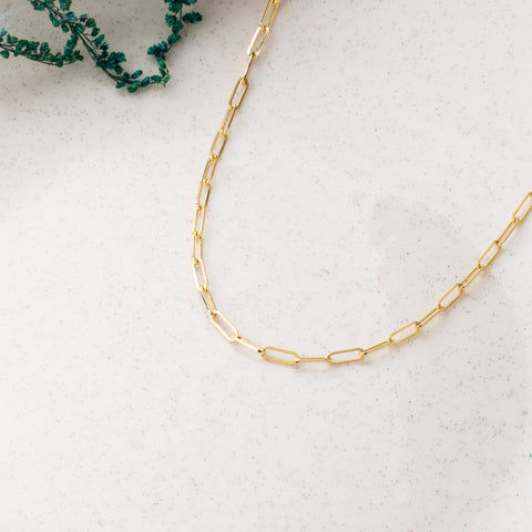 14K Solid Gold Paperclip Chain Necklace - Sleek, Lightweight, and Versatile