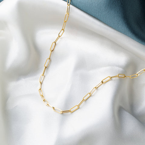 14K Solid Gold Paperclip Chain Necklace - Sleek, Lightweight, and Versatile