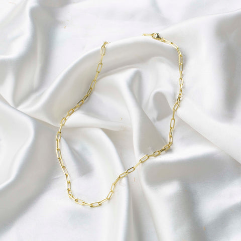 14K Solid Gold Paperclip Chain Necklace - Sleek, Lightweight, and Versatile