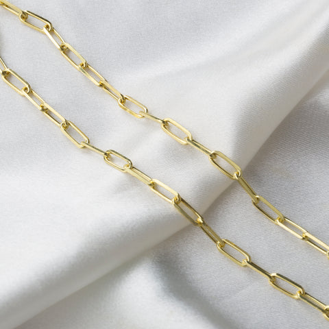 14K Solid Gold Paperclip Chain Necklace - Sleek, Lightweight, and Versatile