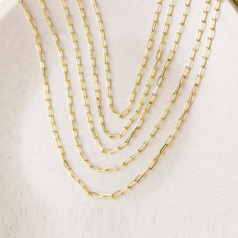 14K Solid Gold Paperclip Chain Necklace - Sleek, Lightweight, and Versatile