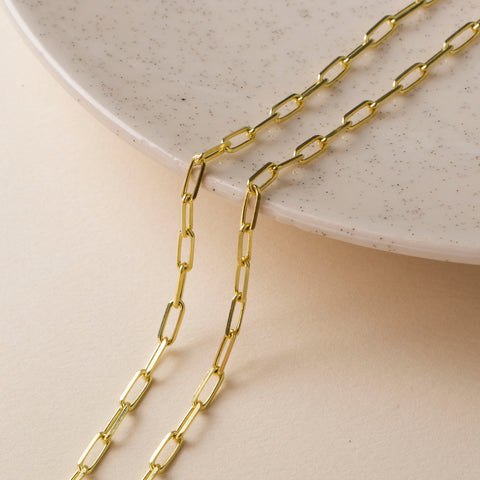 14K Solid Gold Paperclip Chain Necklace - Sleek, Lightweight, and Versatile