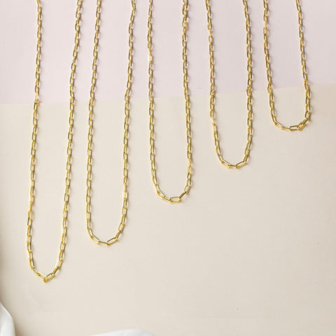 14K Solid Gold Paperclip Chain Necklace - Sleek, Lightweight, and Versatile