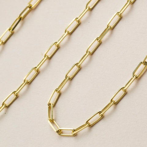 14K Solid Gold Paperclip Chain Necklace - Sleek, Lightweight, and Versatile