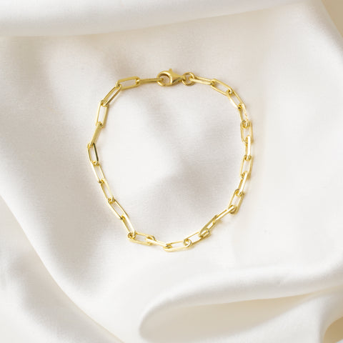 14K Solid Gold Paperclip Chain Bracelet - Lightweight, Adjustable & Elegant