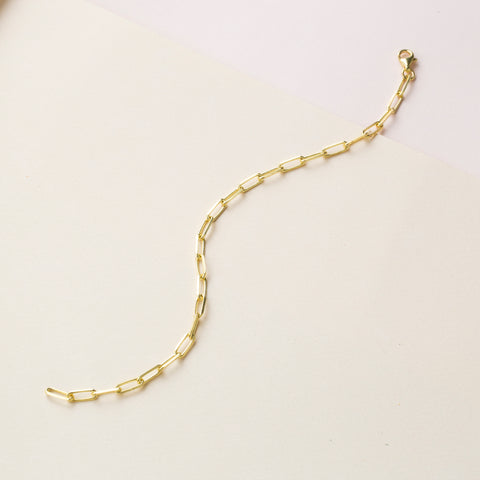 14K Solid Gold Paperclip Chain Bracelet - Lightweight, Adjustable & Elegant