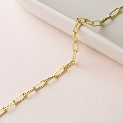 14K Solid Gold Paperclip Chain Bracelet - Lightweight, Adjustable & Elegant