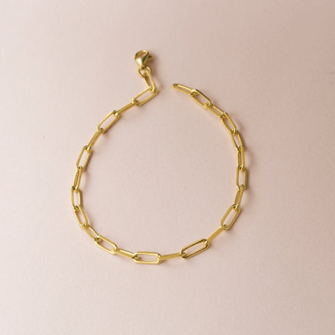 14K Solid Gold Paperclip Chain Bracelet - Lightweight, Adjustable & Elegant