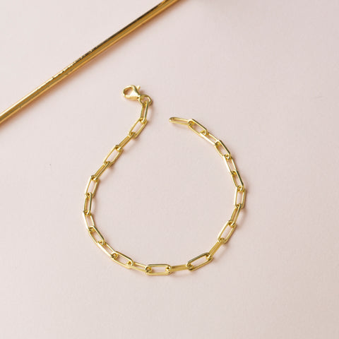 14K Solid Gold Paperclip Chain Bracelet - Lightweight, Adjustable & Elegant