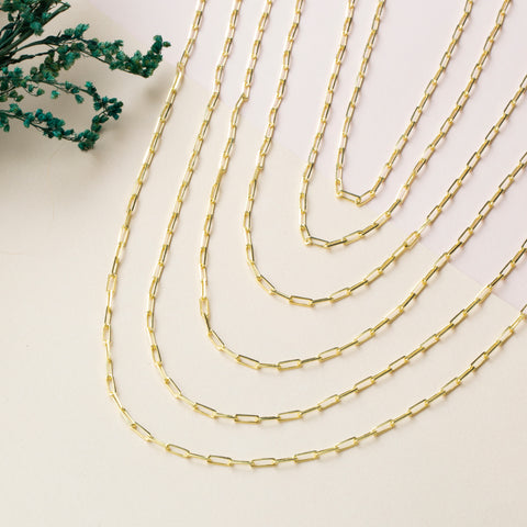 14K Solid Gold Paperclip Chain Necklace - Sleek, Lightweight, and Versatile