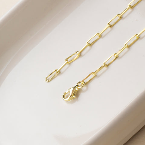 14K Solid Gold Paperclip Chain Necklace - Sleek, Lightweight, and Versatile