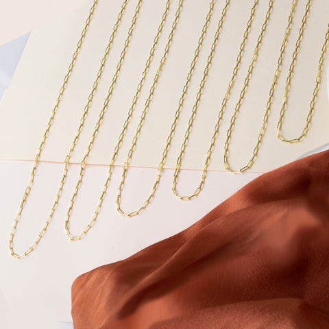 14K Solid Gold Paperclip Chain Necklace - Sleek, Lightweight, and Versatile