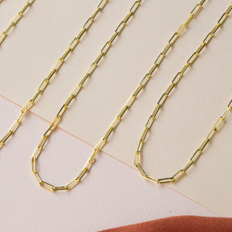 14K Solid Gold Paperclip Chain Necklace - Sleek, Lightweight, and Versatile