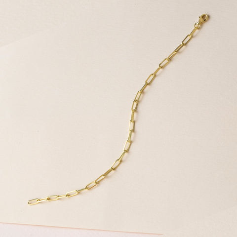 14K Solid Gold Paperclip Chain Bracelet - Lightweight, Adjustable & Elegant