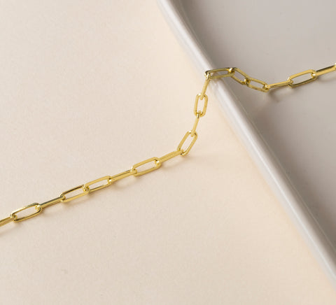 14K Solid Gold Paperclip Chain Bracelet - Lightweight, Adjustable & Elegant