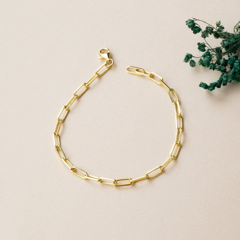 14K Solid Gold Paperclip Chain Bracelet - Lightweight, Adjustable & Elegant