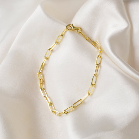 14K Solid Gold Paperclip Chain Bracelet - Lightweight, Adjustable & Elegant