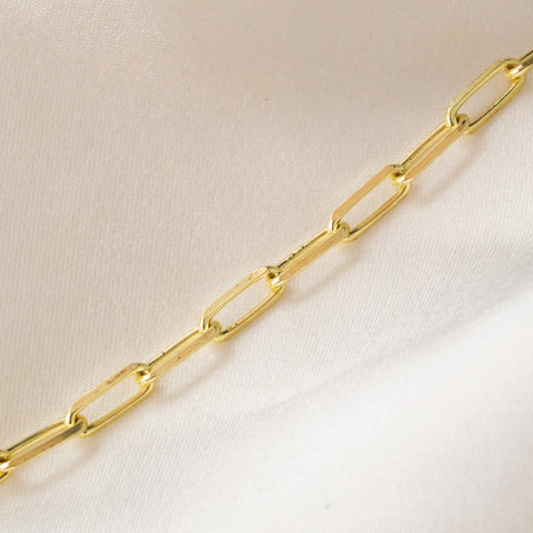 14K Solid Gold Paperclip Chain Bracelet - Lightweight, Adjustable & Elegant