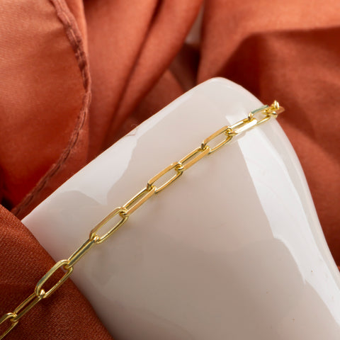 14K Solid Gold Paperclip Chain Bracelet - Lightweight, Adjustable & Elegant