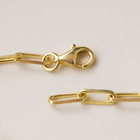 14K Solid Gold Paperclip Chain Bracelet - Lightweight, Adjustable & Elegant